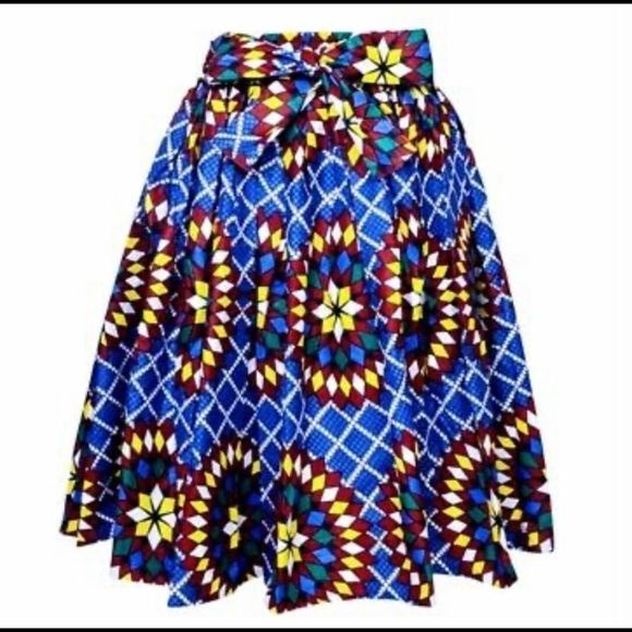 African Dashiki Printed Wax Elastic Waist Flared Skirt Tribal One Size - Picture 5 of 6